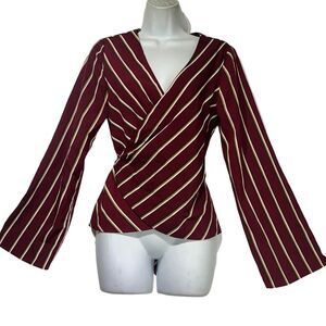 Everly V-Neck Stripe Long Sleeve Wrap Blouse Size S